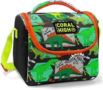 Coral High Siyah Yeşil Dinazor Baskılı Erkek Çocuk Beslenme Çantası