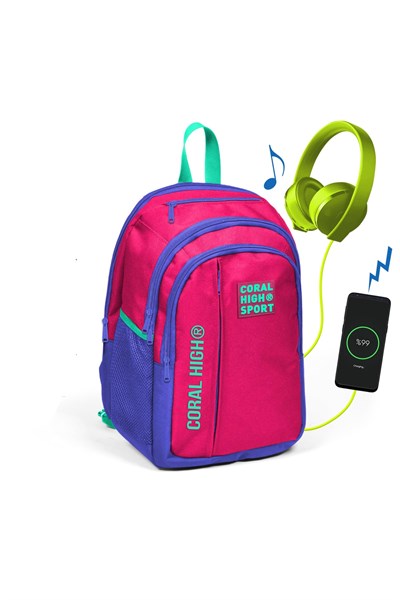 Coral High Sport Beş Gözlü Pembe Okul ve Günlük Sırt Çantası - Laptop+Tablet Bölmeli