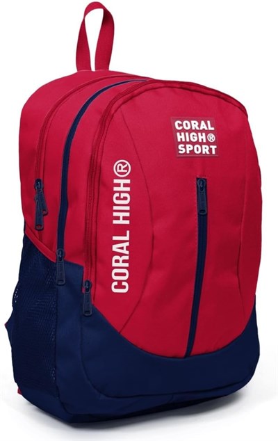 Coral High Sport Kırmızı Lacivert Okul ve Günlük Sırt Çantası - Dört Gözlü - USB ve AUX Soketli