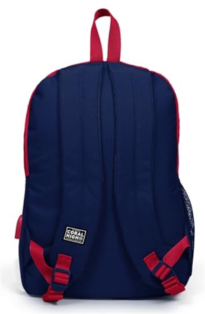 Coral High Sport Kırmızı Lacivert Okul ve Günlük Sırt Çantası - Dört Gözlü - USB ve AUX Soketli