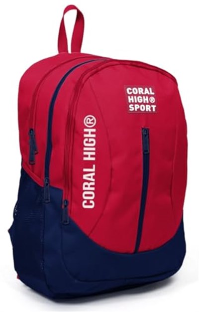 Coral High Sport Kırmızı Lacivert Okul ve Günlük Sırt Çantası - Dört Gözlü - USB ve AUX Soketli