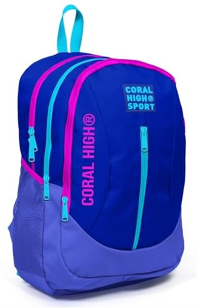 Coral High Sport Lacivert Pembe Okul ve Günlük Sırt Çantası - Dört Gözlü - USB ve AUX Soketli