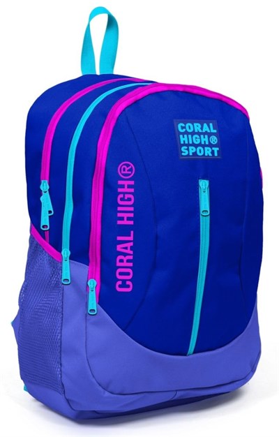 Coral High Sport Lacivert Pembe Okul ve Günlük Sırt Çantası - Dört Gözlü - USB ve AUX Soketli
