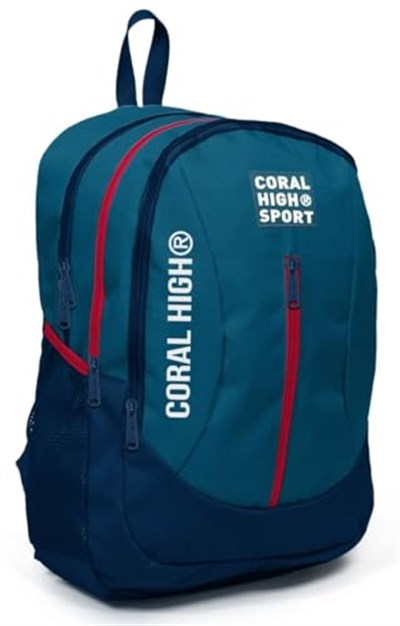Coral High Sport Nefti Lacivert Okul ve Günlük Sırt Çantası - Dört Gözlü - USB ve AUX Soketli