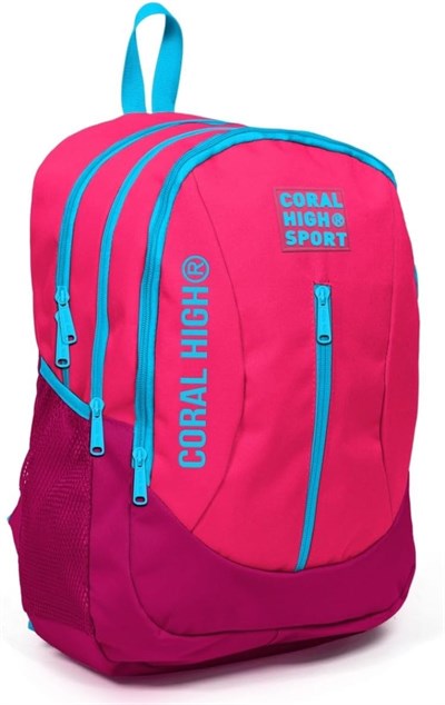 Coral High Sport Pembe Kırmızı Okul ve Günlük Sırt Çantası - Dört Gözlü - USB ve AUX Soketli