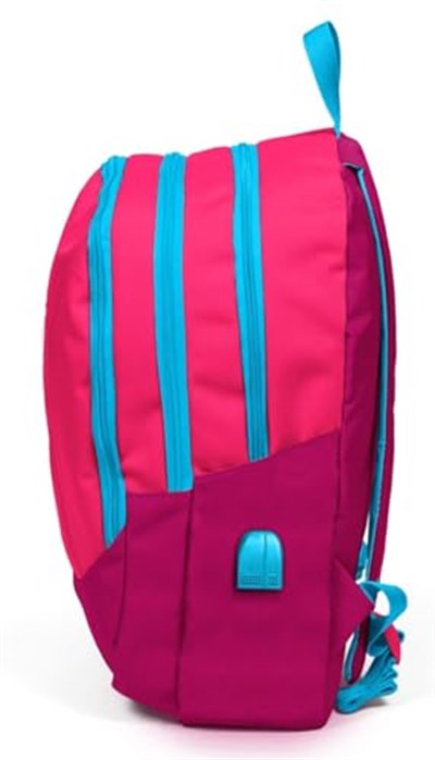 Coral High Sport Pembe Kırmızı Okul ve Günlük Sırt Çantası - Dört Gözlü - USB ve AUX Soketli