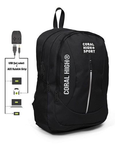 Coral High Sport Sırt Çanta (Usb ve Aux Soketli)