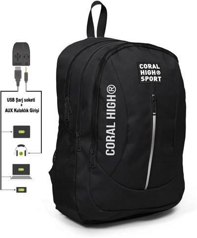 Coral High Sport Sırt Çanta (Usb ve Aux Soketli)