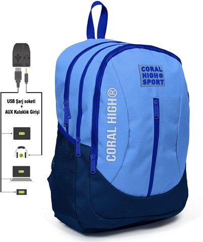 Coral High Sport Sırt Çantası (USB ve Aux Soketli)
