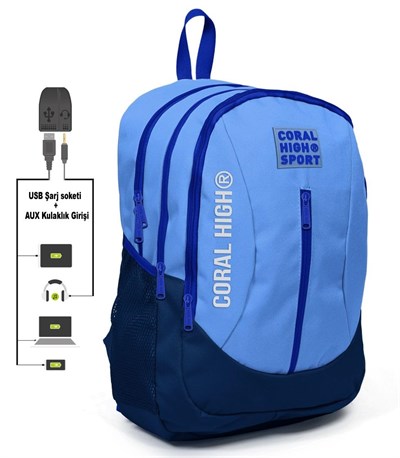 Coral High Sport Sırt Çantası (USB ve Aux Soketli)