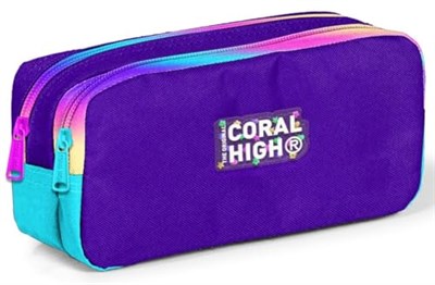 Coral High Üç Gözlü İlkokul ve Ortaokul Çanta Seti - Kız Çocuk - Rainbow Fermuarlı Mor Desenli