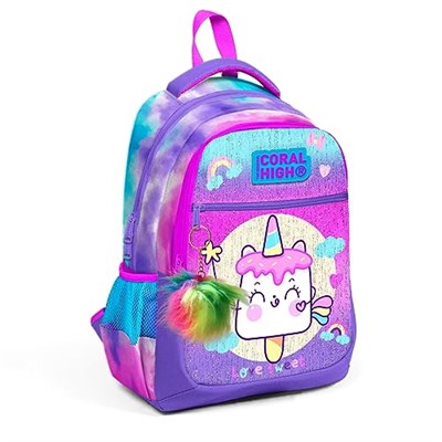 Coral High Üç Gözlü Kız Çocuk İlk ve Orta Okul Çantası - Pembe Unicorn Dondurma