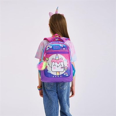Coral High Üç Gözlü Kız Çocuk İlk ve Orta Okul Çantası - Pembe Unicorn Dondurma