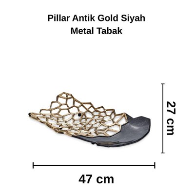 Cornella Pillar Antik Gold Siyah Metal Tabak En:27 Cm X Boy:47 Cm