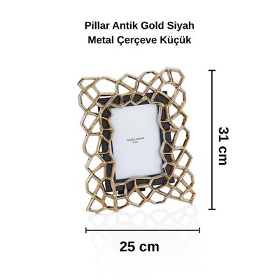 Cornella Pillar Antik Gold Siyah Metal Çerçeve Küçük En:25 Cm X Boy:31 Cm