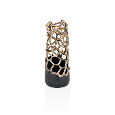 Cornella Pillar Antik Gold Siyah Metal Vazo Ağız:11 Cm X Boy:25 Cm