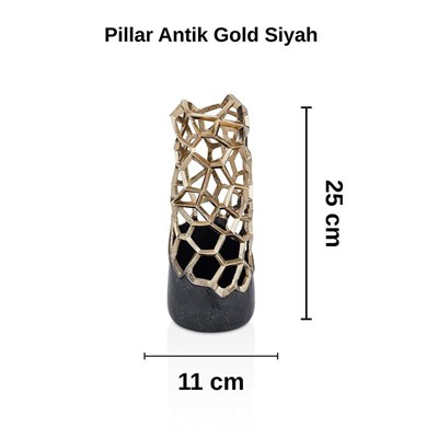 Cornella Pillar Antik Gold Siyah Metal Vazo Ağız:11 Cm X Boy:25 Cm