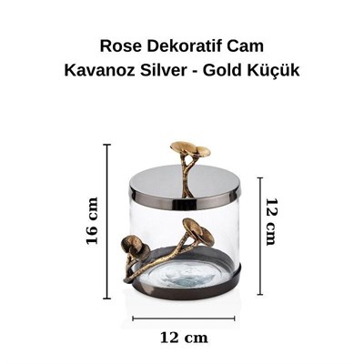 Cornella Rose Dekoratif Cam Kavanoz Silver - Gold Küçük Ağız:12 Cm X Boy:12 Cm X Tüm:16 Cm
