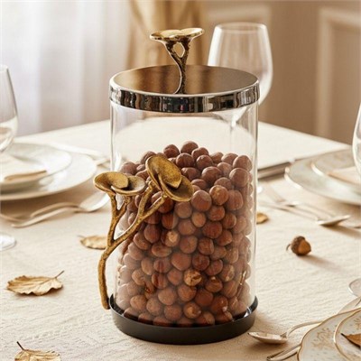 Cornella Rose Dekoratif Cam Kavanoz Silver - Gold Büyük Ağız :12 Cm X Boy:22 Cm X Tüm:26 Cm