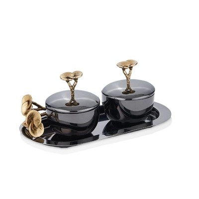 Cornella Rose Tabak Standlı Tuzluk Biberlik Silver - Gold Büyük En:15 Cm X Boy:27 Cm