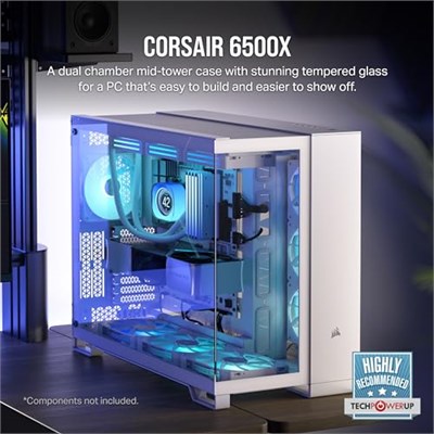 CORSAIR 6500X Mid-Tower Dual Chamber PC Case - White (CC-9011258-WW) - Seçenekler: Hava Akışı, Hava akımı, Sertleştirilmiş cam...