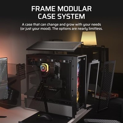 CORSAIR Frame 4000D RS ARGB Modüler Mid-Tower ATX PC Kasası – Yüksek Hava Akışı, 3X Önceden Takılmış RS ARGB Fanlar, InfiniRail™ Fan Montaj Sistemi, ASUS BTF, MSI Project Zero, Gigabyte Project