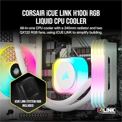 CORSAIR iCUE LINK H100i RGB AIO Sıvı İşlemci Soğutucusu - Beyaz (CW-9061005-WW)
