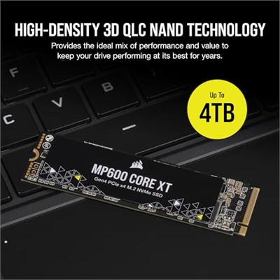 Corsair MP600 Core XT 1TB M.2 PCIe Gen4 NVMe SSD - 5900 MB/sye kadar - QLC NAND - M.2 2280 - PCIe 4.0 Dizüstü Bilgisayarlar ve Masaüstü Bilgisayarlar için - Siyah