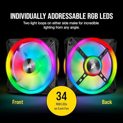 Corsair QL Serisi, iCUE QL120 RGB, 120mm, PWM, Lighting Node CORE RGB Kontrolcü Dahil, RGB Fan, 3lü Paket (CO-9050098-WW)