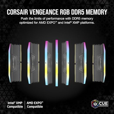 CORSAIR VENGEANCE RGB 16GB (1 x 16GB) DDR5 6000 CL36-44-44-96 1.35V Intel XMP & AMD EXPO - Gri (CMH16GX5M1E6000Z36)