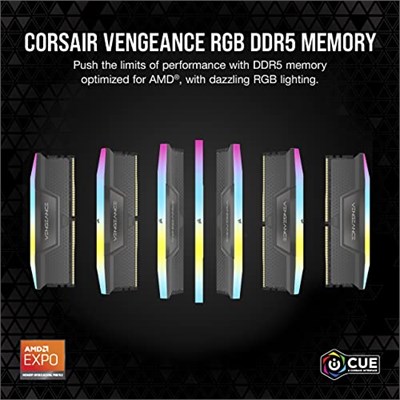 CORSAIR Vengeance RGB DDR5 32GB (2x16GB) DDR5 6000MHz CL36 AMD Expo Intel XMP iCUE Uyumlu Bilgisayar Belleği - Gri (CMH32GX5M2E6000Z36)