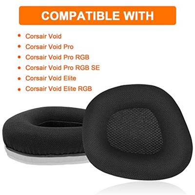 Corsair Void & Corsair Void PRO RGB Kablolu/Kablosuz Oyun Kulaklıkları için Yedek Kulak Pedleri Minderleri Siyah Ağ Kumaşlı, Hafızalı Köpük