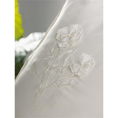 Cotton Box 3d Nakışlı Saten Çift Kişilik Nevresim Takımı Pure Ekru