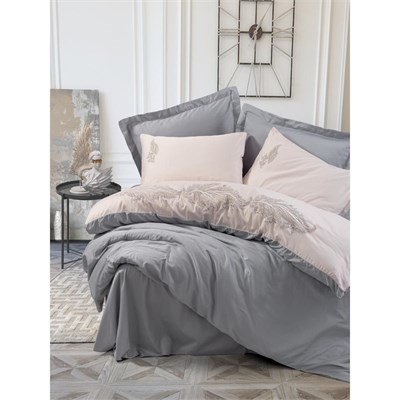 Cotton Box Brode Saten Çift Kişilik Nevresim Takımı Sheen Gri