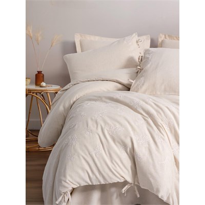 Cotton Box Cotton Keten Çift Kişilik Nevresim Takımı Esmira Bej
