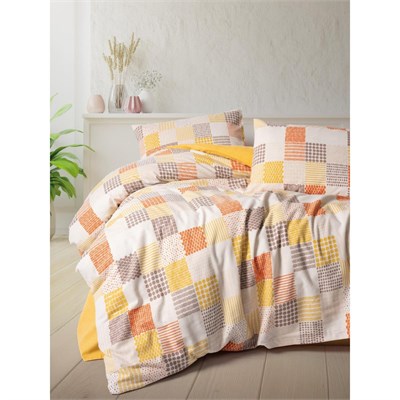 Cotton Box Flanel Çift Kişilik Nevresim Takımı Palm Hardal