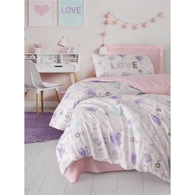 Cotton Box Genç Odası Tek Kişilik Lastikli Çarşaflı Nevresim Takımı Lovella Pembe