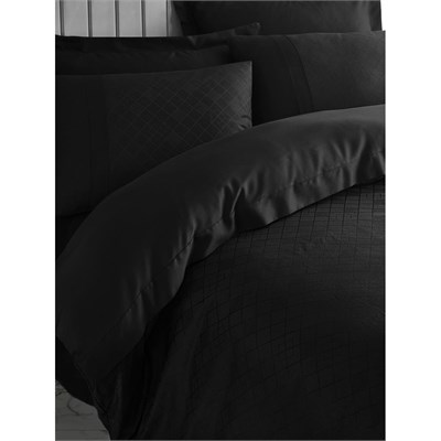Cotton Box Jakarlı Saten Çift Kişilik Nevresim Takımı Dama Siyah