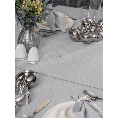 Cotton Box Keten Masa Örtüsü Takımı Pera Gri 175x240