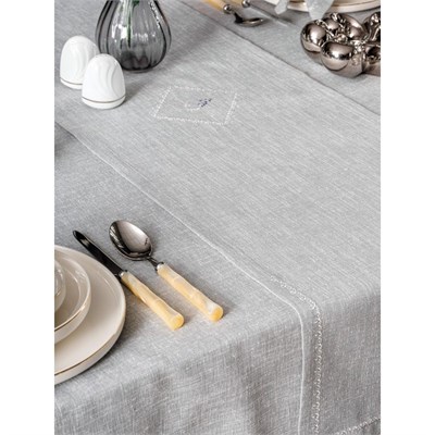 Cotton Box Keten Masa Örtüsü Takımı Pera Gri 175x240