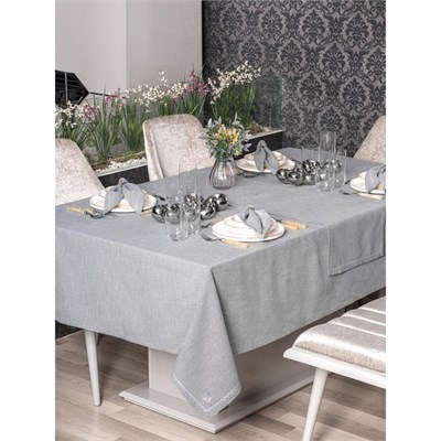Cotton Box Keten Masa Örtüsü Takımı Pera Gri 175x240