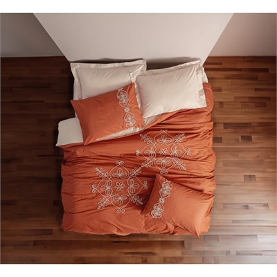 Cotton Box Nakışlı Ranforce Çift Kişilik Nevresim Takımı Tiva Bej