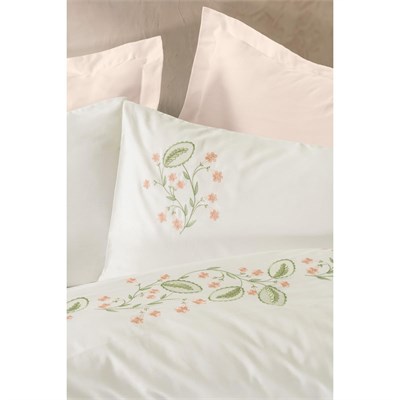 Cotton Box Nakışlı Saten Çift Kişilik Nevresim Takımı Fleurine Somon