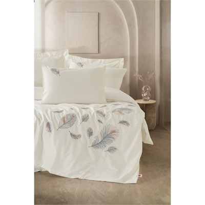 Cotton Box Nakışlı Saten Çift Kişilik Nevresim Takımı Alula Ekru