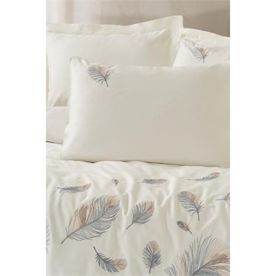 Cotton Box Nakışlı Saten Çift Kişilik Nevresim Takımı Alula Ekru