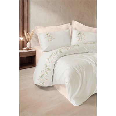 Cotton Box Nakışlı Saten Çift Kişilik Nevresim Takımı Fleurine Somon