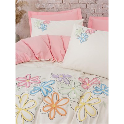Cotton Box Puff Nakışlı Çift Kişilik Nevresim Takımı Bellis Pembe