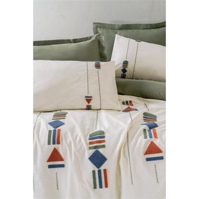 Cotton Box Puff Nakışlı Çift Kişilik Nevresim Takımı Verdara Haki
