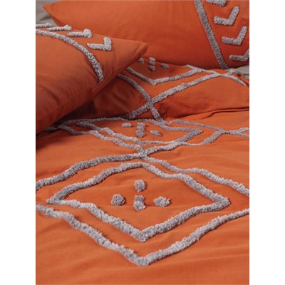 Cotton Box Puff Nakışlı Çift Kişilik Nevresim Takımı Liya Kiremit-bej