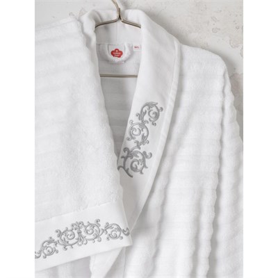 Cotton Box Seta Aile Bornoz Seti Genny Beyaz-antrasit